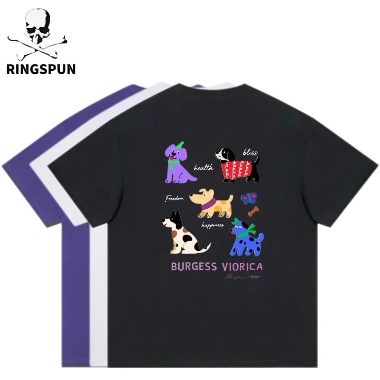 RINGSPUN【小狗】重磅刺绣可变色潮牌T恤圆领休闲短袖T恤男女同款