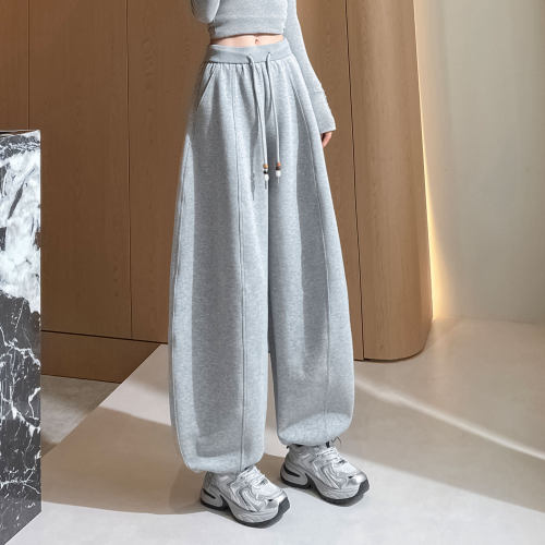 灰色弯刀卫裤女2026秋季新款松紧腰束脚香蕉裤宽松阔腿运动休闲裤