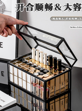 玻璃口红化妆品专用防尘收纳精致高级透明桌面唇釉置物架展示架