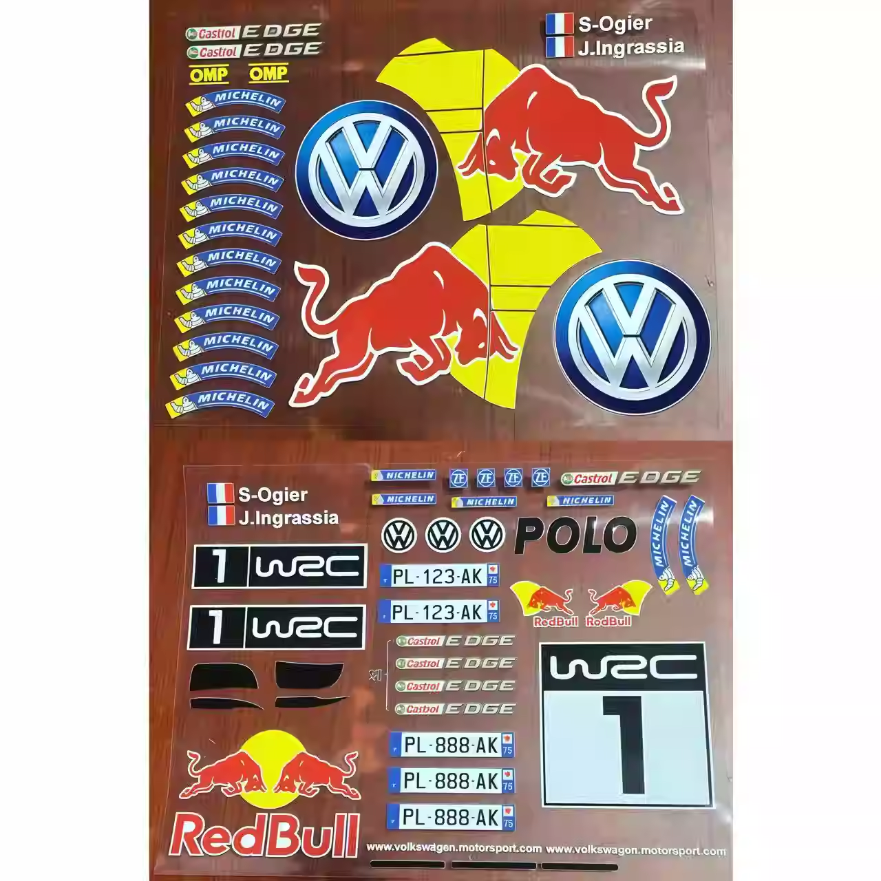 美嘉欣7303 7304遥控车水晶转印红牛贴纸 1/7大众polo图标 轮胎贴