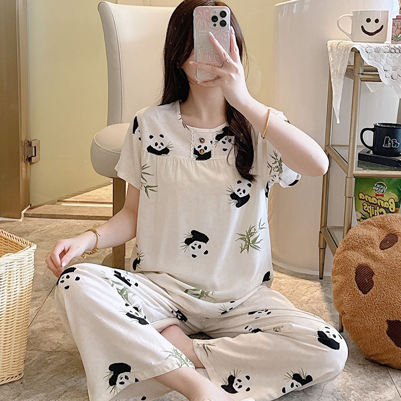 睡衣女春秋款短袖长裤家居服套装