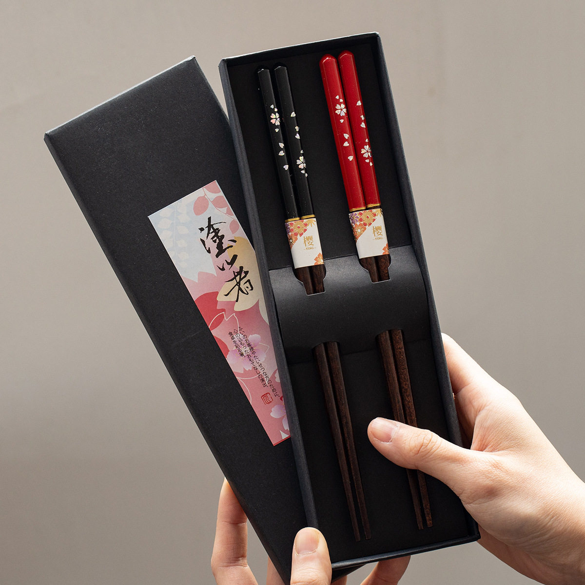 日式樱花实木防滑对筷礼盒图片