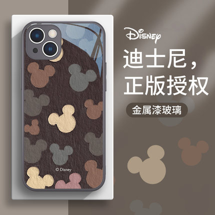 适用iphone13手机壳新款15迪士尼苹果14promax情侣米奇11小众高级感12mini女款8plus玻璃xsmax全包xr套16/17