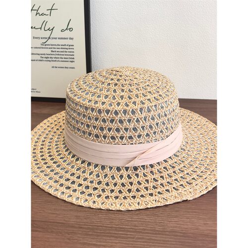 老钱风英伦镂空编织草帽女夏季防晒遮阳平顶帽海边度假海边度假风