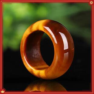 黄虎眼石戒指手持流苏跑环男女士玉石扳指木变石指环玉器礼物