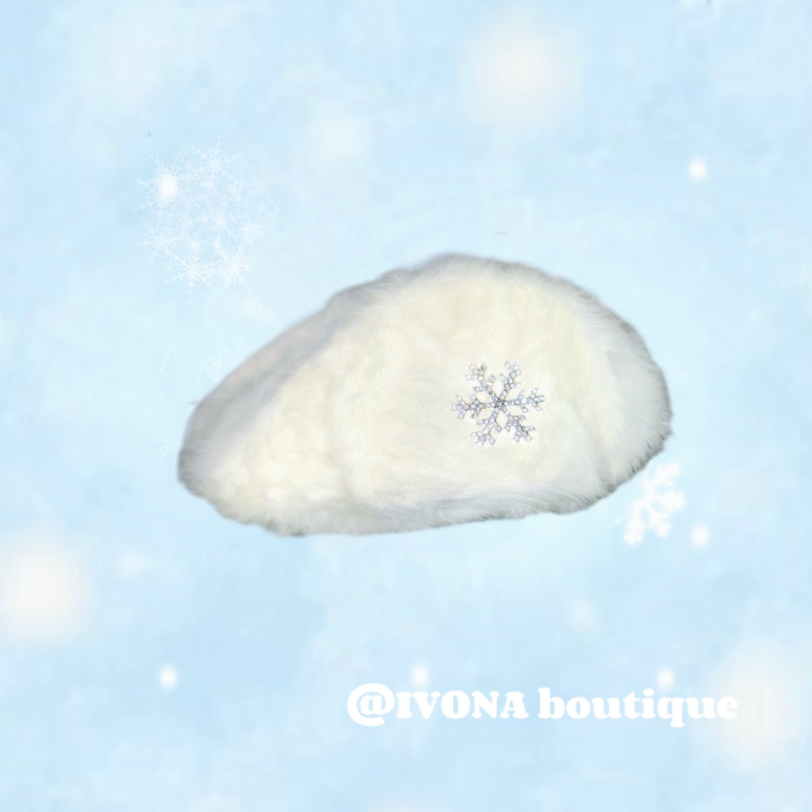 IVONA【软糯穿搭】显脸小!甜妹兔毛雪花水钻秋冬毛绒帽子贝雷帽