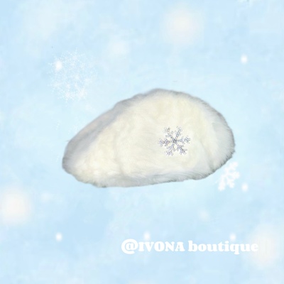 IVONA【软糯穿搭】显脸小！甜妹兔毛雪花水钻秋冬毛绒帽子贝雷帽