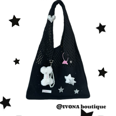 IVONA【亚比乐园】Y2k原创可爱镂空星星骨头单肩大容量毛线包包
