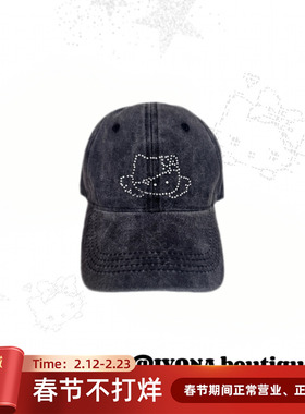 IVONA【牛仔Kitty！】手作烫钻y2k发光小众甜酷辣妹遮阳棒球帽子