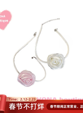 IVONA【甜欲玫瑰】原创纯手工丝绸choker项圈春夏手腕花绑带项链