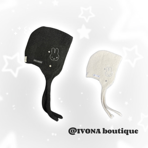 IVONA【黑糖波波】敲可爱！原创冬日保暖护耳烫钻bling米菲兔帽子