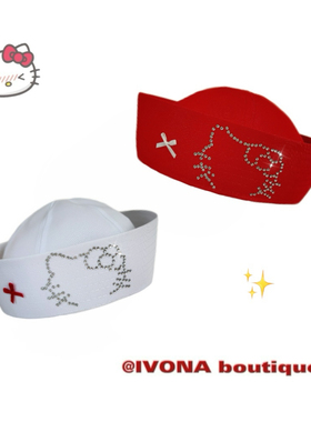 IVONA【KT护士帽^】原创手作可爱甜美辣妹百搭烫钻海军风水手帽子