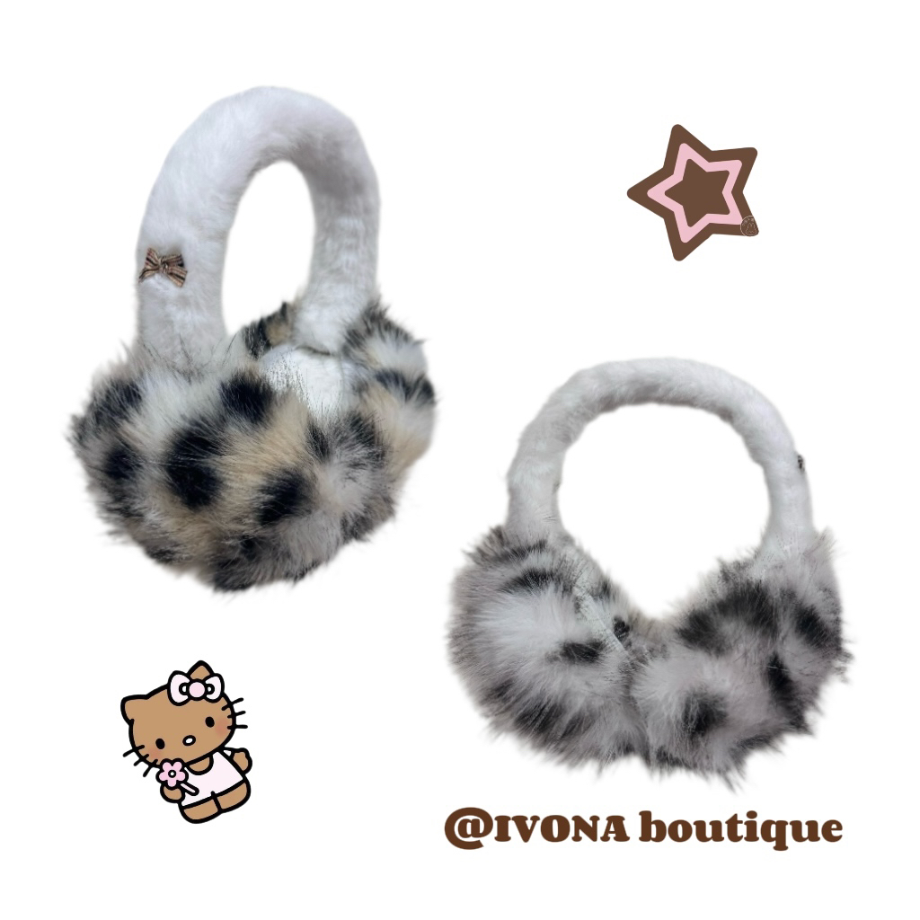 IVONA【甜酷Kt～】原创豹纹kitty毛绒秋冬保暖Y2k防冻百搭耳套