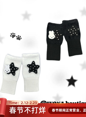 IVONA【星梦守护^】原创手作可爱少女心百搭星星兔兔毛半指手套