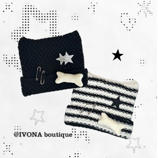 IVONA【Y2k毛线帽】亚比风甜酷辣妹骨头星星可爱保暖 帽子针织帽