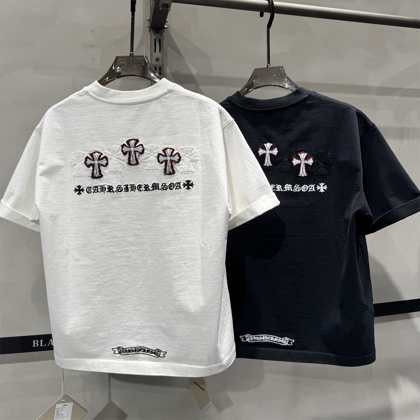 高定重磅纯棉潮牌十字架刺绣短袖