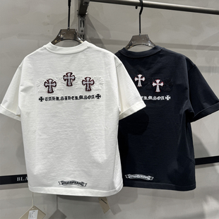 M先生高定重磅纯棉潮牌十字架刺绣短袖T恤男女款百搭休闲圆领上衣