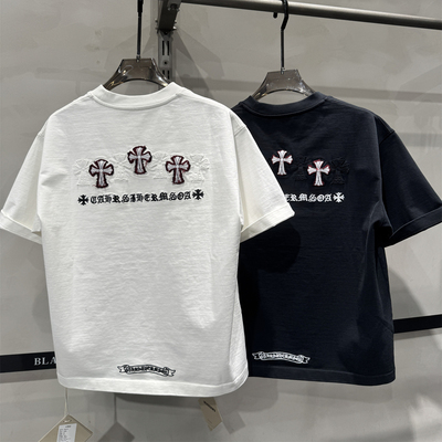 高定重磅纯棉潮牌十字架刺绣短袖