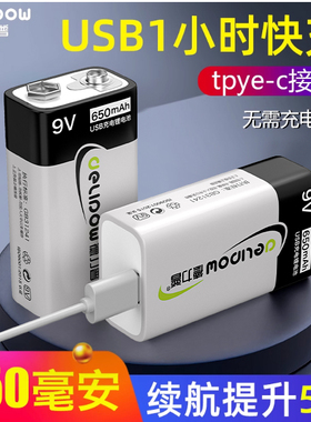 德力普9v充电电池USB大容量可万用表方块形话筒吉他6F22九9伏锂电