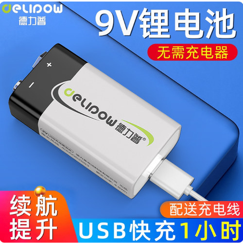 德力普9v充电锂电池USB大容量