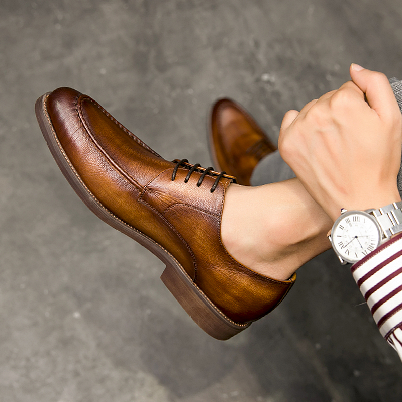 皮鞋男秋季英伦风真皮韩版商务正装新郎结婚男士百搭休闲潮流鞋子