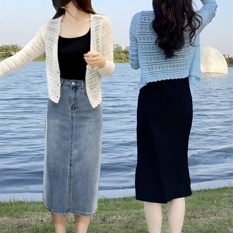 正品冰丝镂空针织开衫女薄款夏季小个子披肩外搭空调防晒长袖上衣