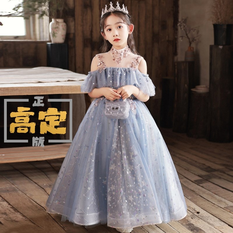 闪亮片连衣裙女童公主裙表演出服儿童礼服大码生日长裙钢琴主持胖