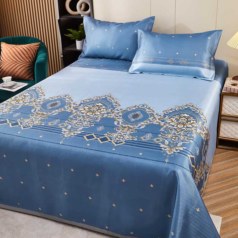 2022 冰丝席三件套夏季凉席可z水洗床单款席子1 5 1 8 2米床