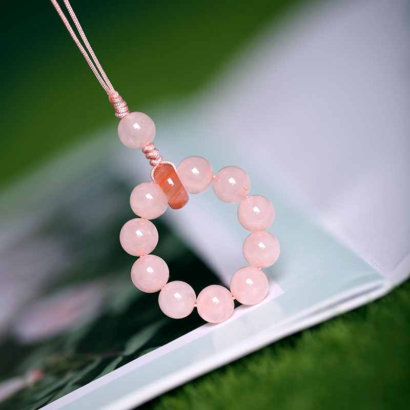 粉水晶手机挂绳挂件精致手机挂绳z转运挂饰吊坠指环扣女款超仙招