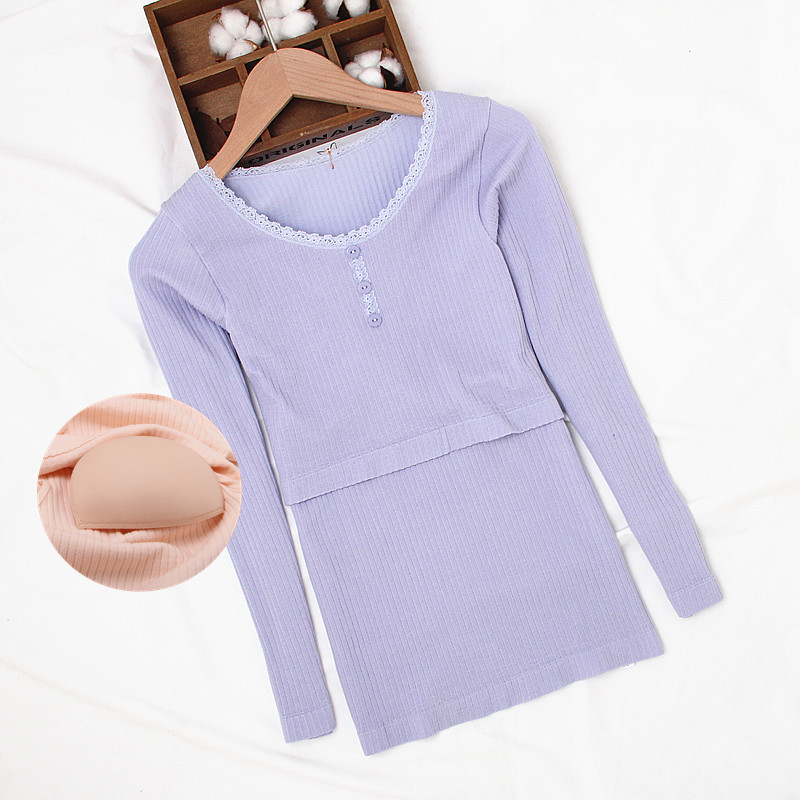 产后哺乳衣春秋季孕妇圆孔哺乳秋衣打底衫K低领冬保暖长袖上衣月