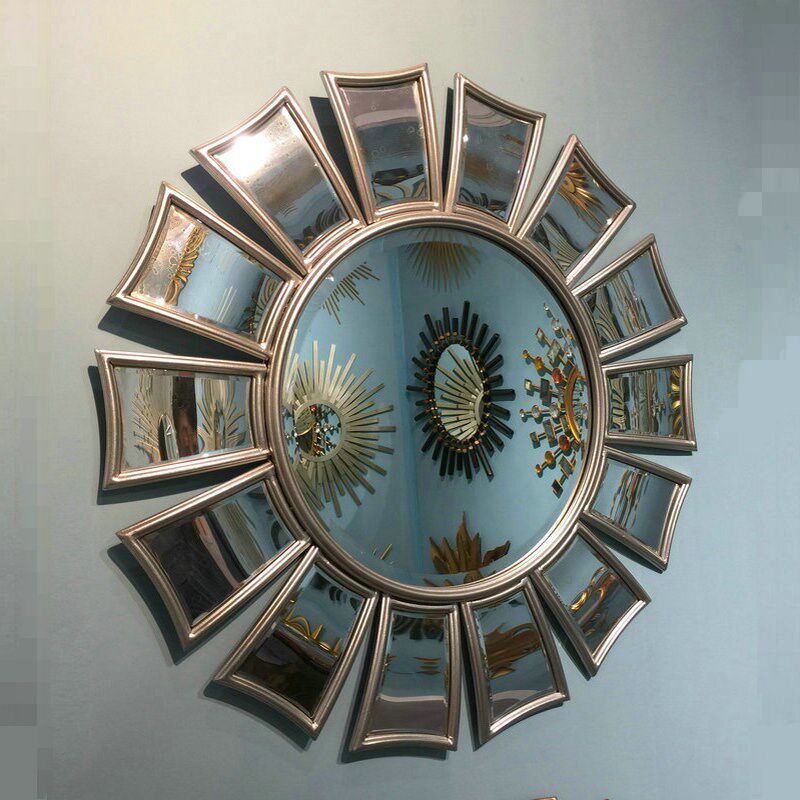 美式铁艺a太阳装饰镜金属复古金壁挂圆形镜子客厅餐厅背景墙玄关