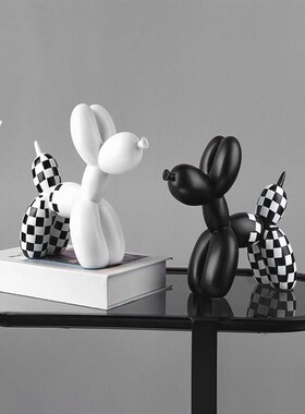 北欧现代创意棋盘格狗轻奢树脂高级感桌面客厅电视柜装饰可爱摆件