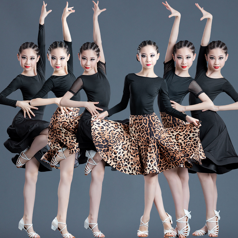 拉丁舞服女童夏拉丁舞裙训练功服短袖夏季L少儿比赛表演出服新款
