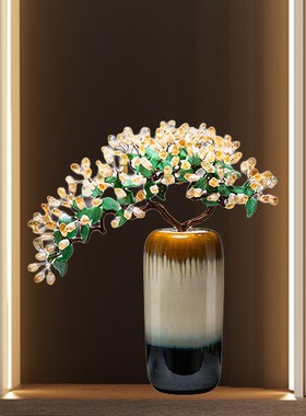 黄水晶发财树花瓶招财摆件客厅边几角几玄关柜壁龛乔迁搬新家礼品