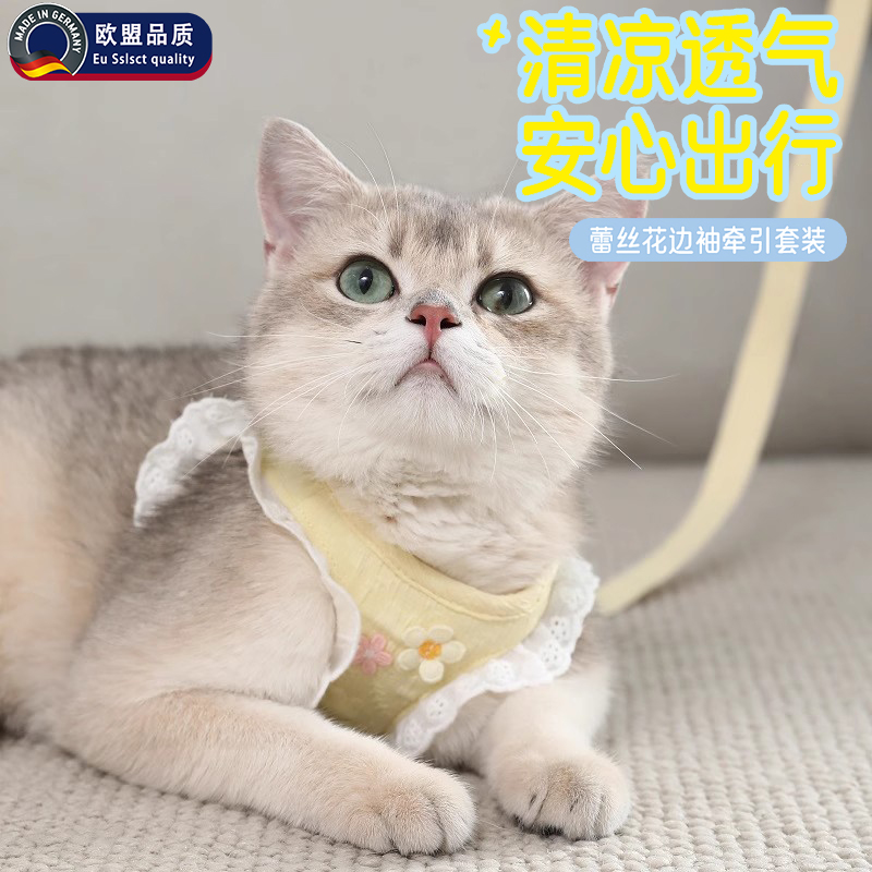 猫咪牵引绳防挣j脱外出专用溜猫背心式胸背带小型犬狗狗防跑遛猫