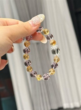招财进宝天然紫水晶黄塔晶手链女款手串送闺蜜女友礼物时尚