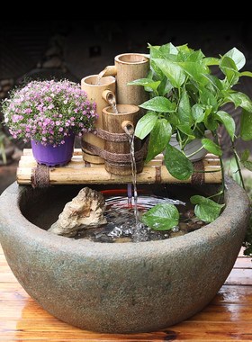 2020新石槽庭院复古假山喷泉造景鱼池竹流水盆景装饰品小摆件落地