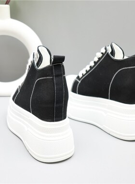 超高14公分厚底小白鞋女透气女x鞋12cm隐形增高真皮小个子帆布鞋1