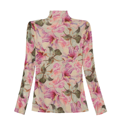 花色半高领打底衫秋冬网纱上衣