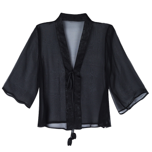 薄款黑色小开衫外搭雪纺防晒衣女款夏季2024新款凉感防晒服小披肩