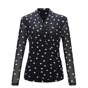 交叉V领网纱t恤女长袖打底衫春秋新款波点上衣高级感气质百搭小衫