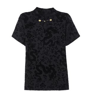 新中式国风盘扣上衣女短袖T恤夏季2024新款高端龙年植绒洋气小衫