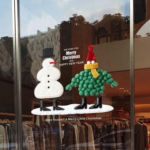 圣诞雪人装扮橱窗玻璃门贴服装店