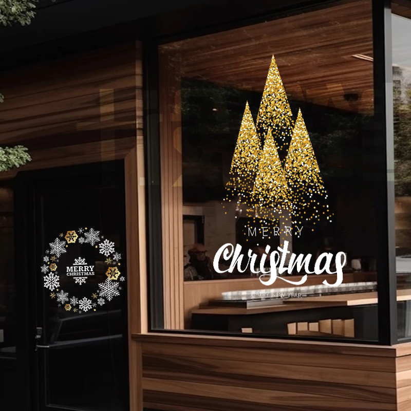 圣诞节花环玻璃静电贴纸