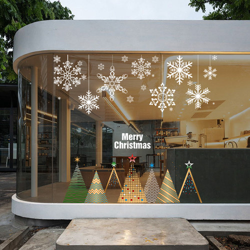 圣诞雪花装饰品店铺玻璃门贴纸