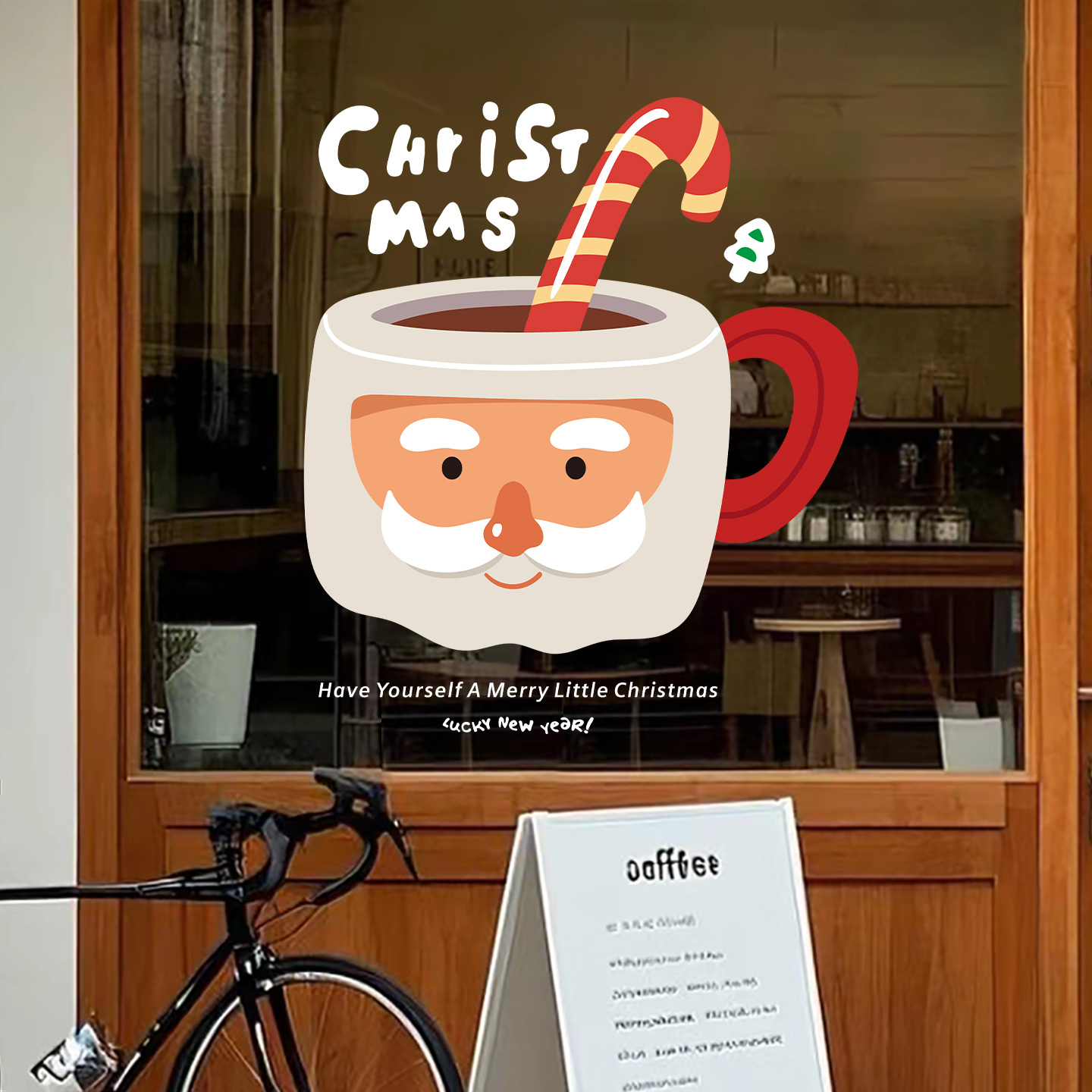 圣诞杯装饰品布置咖啡店橱窗玻璃门贴纸简约风店铺窗花装扮圣诞节