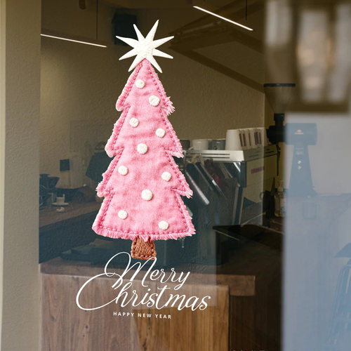 圣诞节粉色布艺装饰店铺玻璃贴纸