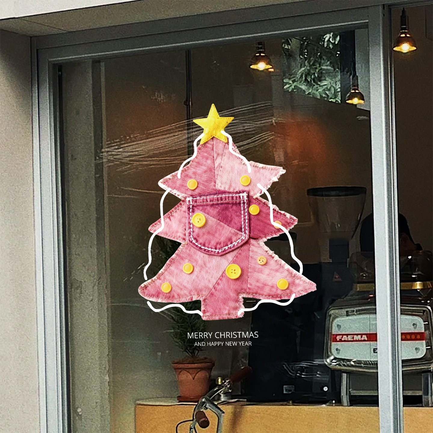 店铺装饰创意口袋圣诞树粉色布艺