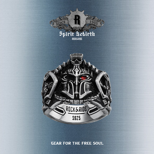 ROCKRIDE 重生阿瑞斯战火王座戒指 新款男复古做旧925纯银