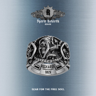 ROCKRIDE 重生哈迪斯·冥蛇焰钥时光戒指 新款高级男925银男生